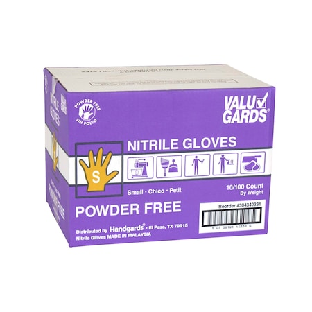 Valugards Valugards Purple, Disposable Gloves, Nitrile, Powder-Free, S, 1000 PK, Purple 304340331